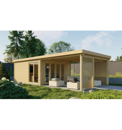 Casas de madera modernas con porche frontal HUELVA frontal incoloro