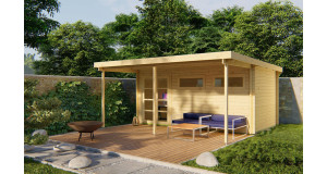 Casa de madera rectangular con porche - 498x298+200 cms - 28 MM ETTEN-LEUR - HOBYCASA