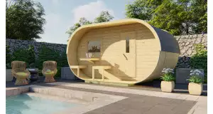 SAUNA EN FORMA OVAL DE ABETO DE 405X240 CMS PORTADA