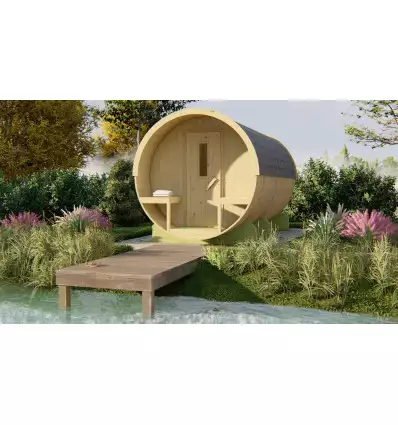 SAUNA BARRIL DE ABETO  DE  DIAMETRO 205 Y 400 CMS DE LARGO - PORTADA