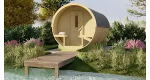 SAUNA BARRIL DE ABETO  DE  DIAMETRO 205 Y 400 CMS DE LARGO - PORTADA