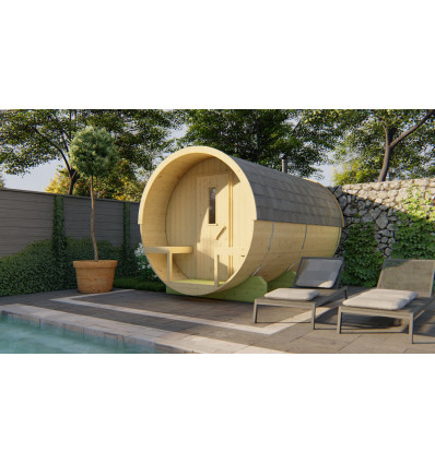 SAUNA BARRIL DE ABETO DE DIAMETRO 205 Y 350 CMS DE LARGO - PORTADA