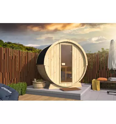 SAUNA BARRIL DE ABETO DE DIAMETRO 205 Y 160 CMS DE LARGO - PORTADA