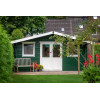 Casas de madera doble acristalamiento PARIS verde y blanco frontal