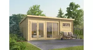 Casa de Madera RONDA  Moderna de 6x5 con habitación baño y salón cocina en 40 mm fachada sin lasur