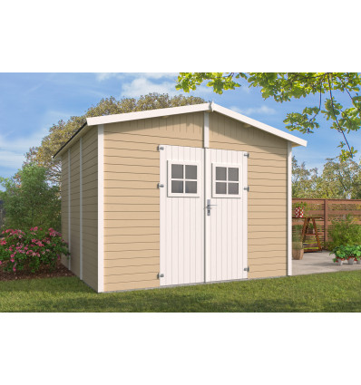 Caseta de jardín barata MIJAS  de 3X3 de Paneles Preensamblados fachada con lasur