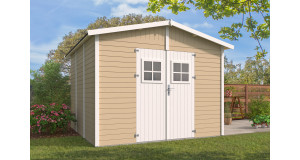 Caseta de jardín barata MIJAS  de 3X3 de Paneles Preensamblados fachada con lasur