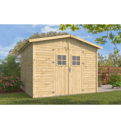 Caseta de jardín barata MIJAS  de 3X3 de Paneles Preensamblados fachada sin lasur