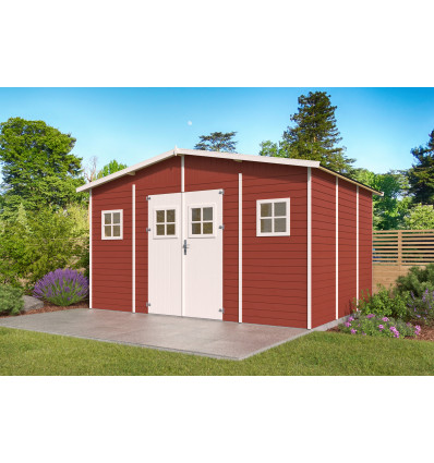 Caseta de madera barata UTRERA de  4X3 de Paneles Preensamblados fachada con lasur