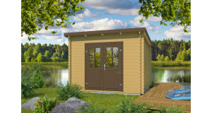 Caseta de madera prefabricada REUS  de techo plano 3x3 en 34mm Portada lasur