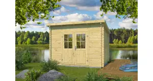 Caseta de madera prefabricada REUS  de techo plano 3x3 en 34mm Portada