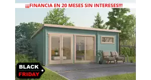 Casa de Madera RONDA  Moderna de 6x5 con habitación baño y salón cocina en 40 mm fachada conn lasur oferta