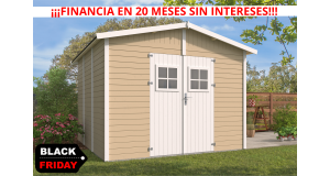 Caseta de jardín barata MIJAS  de 3X3 de Paneles Preensamblados fachada con lasur