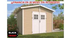 Caseta de jardín barata MIJAS  de 3X3 de Paneles Preensamblados fachada con lasur