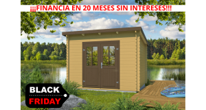 Caseta de madera prefabricada REUS  de techo plano 3x3 en 34mm Portada lasur oferta