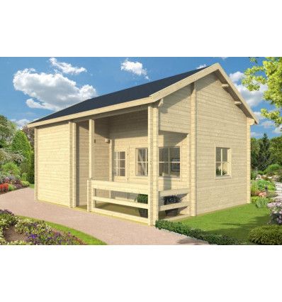 Mini casas de madera con altillo y porche - 70MM - 490x680 cms - IBIZA