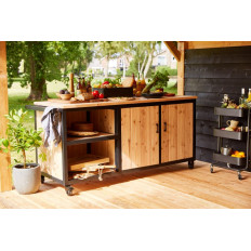 Mueble de cocina para exterior en madera y acero - 180 cms