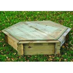 Arenero infantil hexagonal de madera con tapa