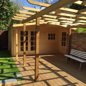 Casas de Madera Prefabricadas Galapagar - Diáfana - 11 m2 - Modelo Wolfgang - Cabaña de madera WOLFGANG toldo madera