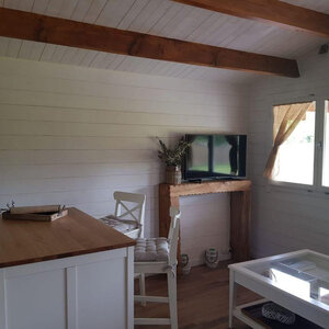 Casas de Madera Prefabricadas Jerez - 27 m2 diáfanos + 14 m2 de porche - Casas prefabricadas JEREZ 598x500+240cm - 44 MM
