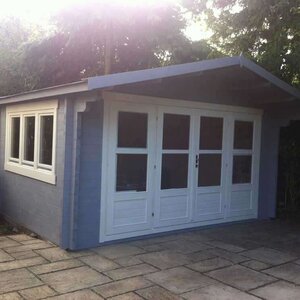 Casas de Madera Campello - Diáfana - 14 m2 - Modelo Blackpool - Casa de Campo BLACKPOOL - Lasur gris y blanco