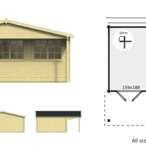 Casas de Madera Prefabricadas Camargo - Diáfana - 22 m2 - Modelo Torsten - Bungalow TORSTEN - DIBUJO LATERAL