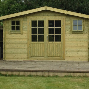 Casas de Madera Prefabricadas Álava - 10,6 m2 - Diáfana - Modelo Juha - Caseta de madera JUHA 28MM - 400x300 cms FRONTAL