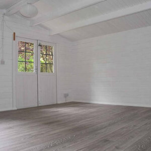 Casas de Madera Prefabricadas Gandía - 22 m2 - Diáfana - Modelo Hendrick - Casas de madera con climalit HENDRICK interior blanco