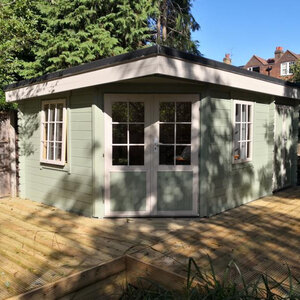 Casas de Madera Prefabricadas Salt - 2 estancias - 16 m2 - Modelo Helge - Caseta HELGE - Hobycasa- lasur  verde