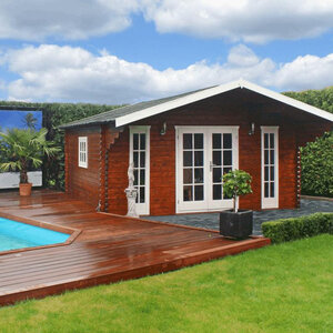 Casas de Madera Prefabricadas Yecla - Diáfana - 17 m2 - Modelo Gustav - Casas de madera GUSTAV - HOBYCASA piscina