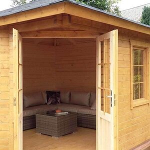 Casas de Madera Inca - Diáfana - 10 m2 - Modelo Nilsson - Caseta NILSSON Hobycasa puertas abiertas