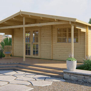 Casas de Madera Vigo - 1 dormitorio - 24 m2 + 12 m2 porche - Modelo Palmar - Casas de madera con estancias y porche PALMAR incoloro