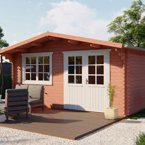 Casas de Madera Prefabricadas Gandía - 22 m2 - Diáfana - Modelo Hendrick - Casas de madera con climalit HENDRICK rojo