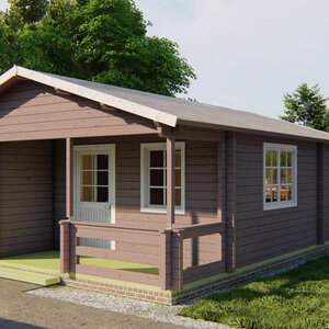 Casas Prefabricadas de Madera Chiclana - 2 dormitorios- 70 MM - 45 m2 - Modelo Kay - Cabaña de madera KAY - ROBLE