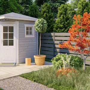Caseta de madera tipo garita en esquina - 3,5 m2 - Modelo Petit-Petra - Caseta de madera 200X200 - 28MM PETIT GRIS