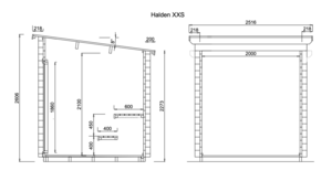 SAUNA TAMPERE XXS DE ABETO - 208X208 CMS - SAUNA TAMPERE PLANO LATERAL