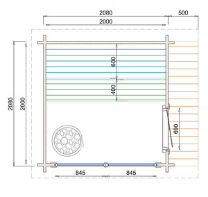 SAUNA TAMPERE XS DE ABETO - 208X208+50 CMS - SAUNA TAMPERE PLANO