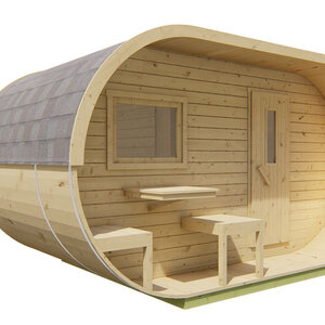 Saunas diseño original - Oval de Abeto - Medidas 405X240 CMS - SAUNA EN FORMA OVAL DE ABETO DE 405X240 CMS INCOLORO
