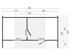 Saunas diseño original - Oval de Abeto - Medidas 405X240 CMS - SAUNA EN FORMA OVAL DE ABETO DE 405X240 CMS PLANO