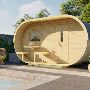 Saunas diseño original - Oval de Abeto - Medidas 405X240 CMS - SAUNA EN FORMA OVAL DE ABETO DE 405X240 CMS PORTADA