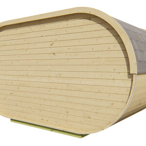 Saunas diseño original - Oval de Abeto - Medidas 405X240 CMS - SAUNA EN FORMA OVAL DE ABETO DE 405X240 CMS TRASERA