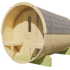 Sauna Barril de Abeto - 205 diámetro - 300 cms de largo - SAUNA BARRIL DE ABETO DE DIAMETRO 205 Y 300 CMS DE LARGO - EXTERIOR