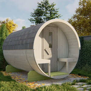 Sauna Barril de Abeto - 205 diámetro - 300 cms de largo - SAUNA BARRIL DE ABETO DE DIAMETRO 205 Y 300 CMS DE LARGO - GRIS