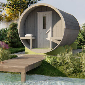 Sauna Barril de Abeto - 205 diámetro - 400 cms de largo - SAUNA BARRIL DE ABETO  DE  DIAMETRO 205 Y 400 CMS DE LARGO - GRIS