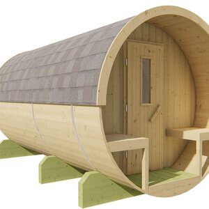 Sauna Barril de Abeto - 205 diámetro - 400 cms de largo - SAUNA BARRIL DE ABETO  DE  DIAMETRO 205 Y 400 CMS DE LARGO - FRONTAL