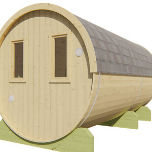 Sauna Barril de Abeto - 205 diámetro - 400 cms de largo - SAUNA BARRIL DE ABETO  DE  DIAMETRO 205 Y 400 CMS DE LARGO - TRASERA