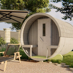 Sauna Barril de Abeto - 205 diámetro - 250 cms de largo - SAUNA BARRIL DE ABETO DE DIAMETRO 195 Y 250 CMS DE LARGO - GRIS