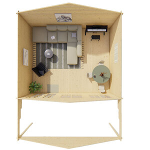 Casas de Madera Prefabricadas Jerez - 27 m2 diáfanos + 14 m2 de porche - Casas prefabricadas JEREZ 598x500+240cm - 44 MM - INTERIOR