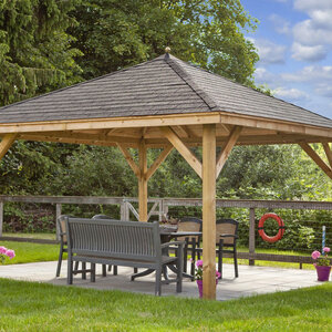 Cenador Classico de madera tratada - Medidas 430x430 cms - CENADOR CLASSICO - BANCO