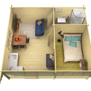 Casas de Madera Prefabricadas Cantabria - 1 dormitorio - 28 m2 - Casas de Madera CANTABRIA 28m2 - 44MM - INTERIOR